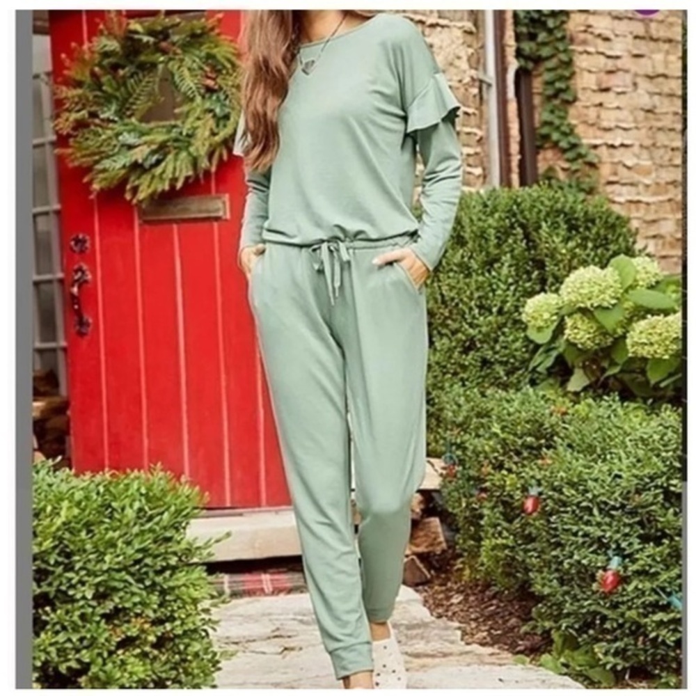 NWT Matilda Jane Resting Day Mint Green Ruffle Sleeve Pocket Jumpsuit XXL AD3